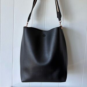 Slouchy Black Faux Leather Tote Bag